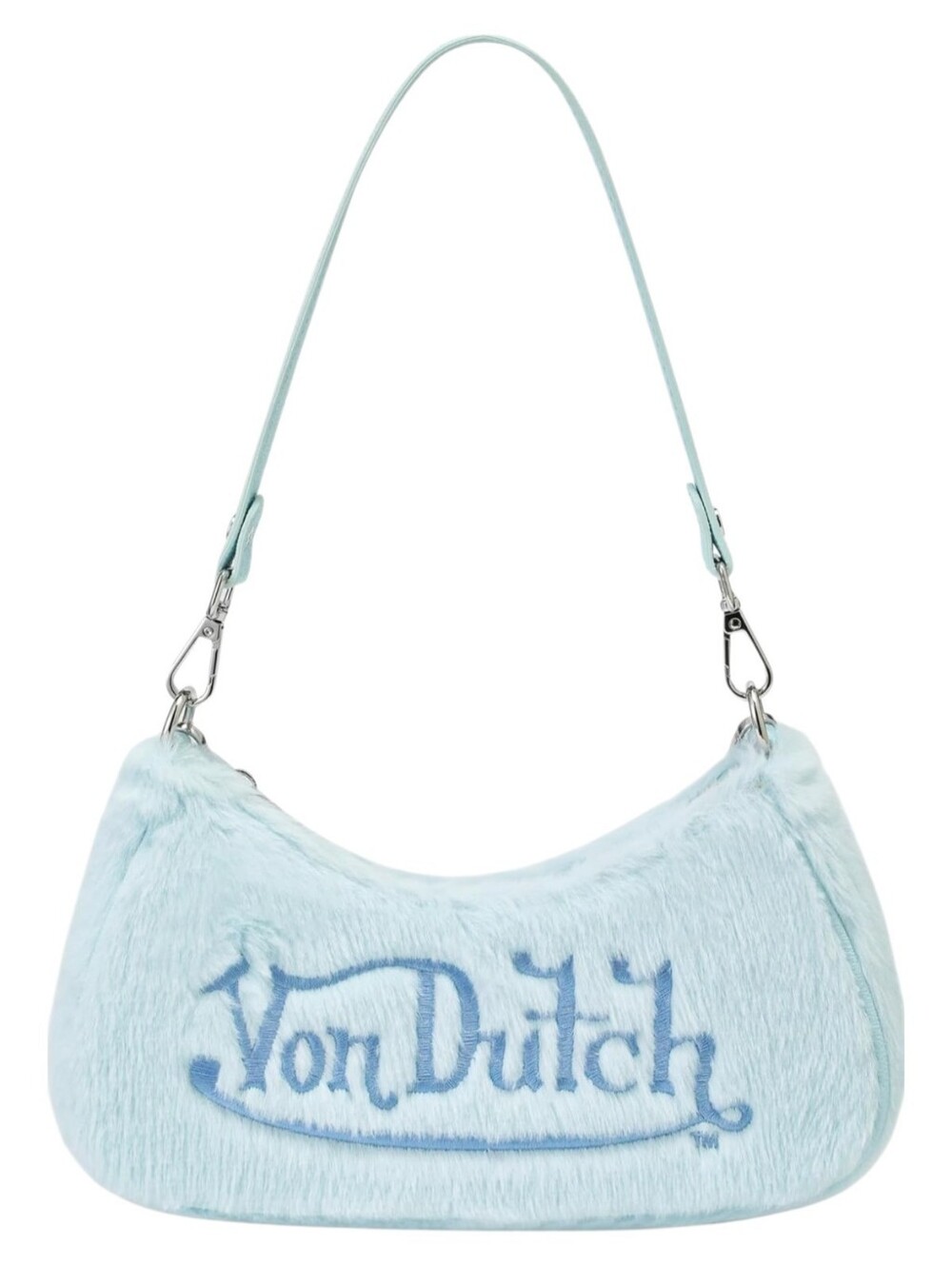 NWT Light Blue Faux Fur Y2K Von Dutch Clutch Purse Shoulder Bag
